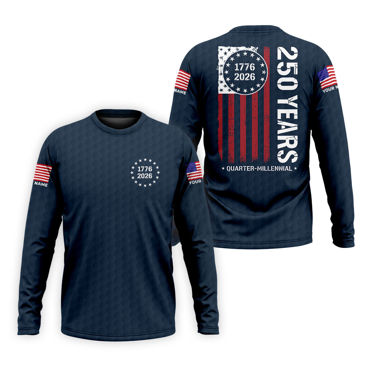 250 Years Quarter Millennnial Golf Ball Pattern Navy Patriotic Golf Shirt, 4th Of July Golf Shirts For Men