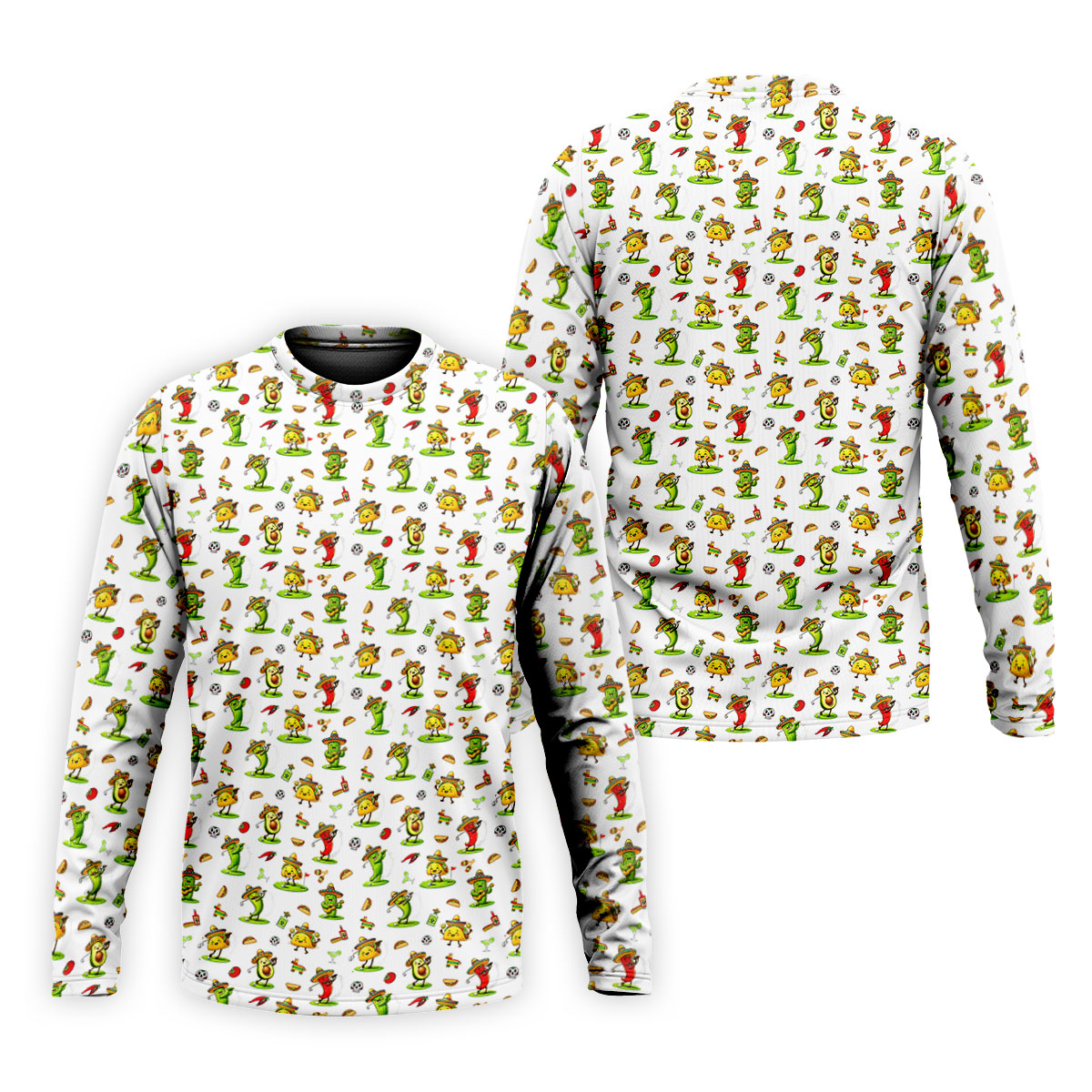 Mexican Cartoon Food Characters Cinco De Mayo Celebration Fiesta Themed White Golf Shirts For Men