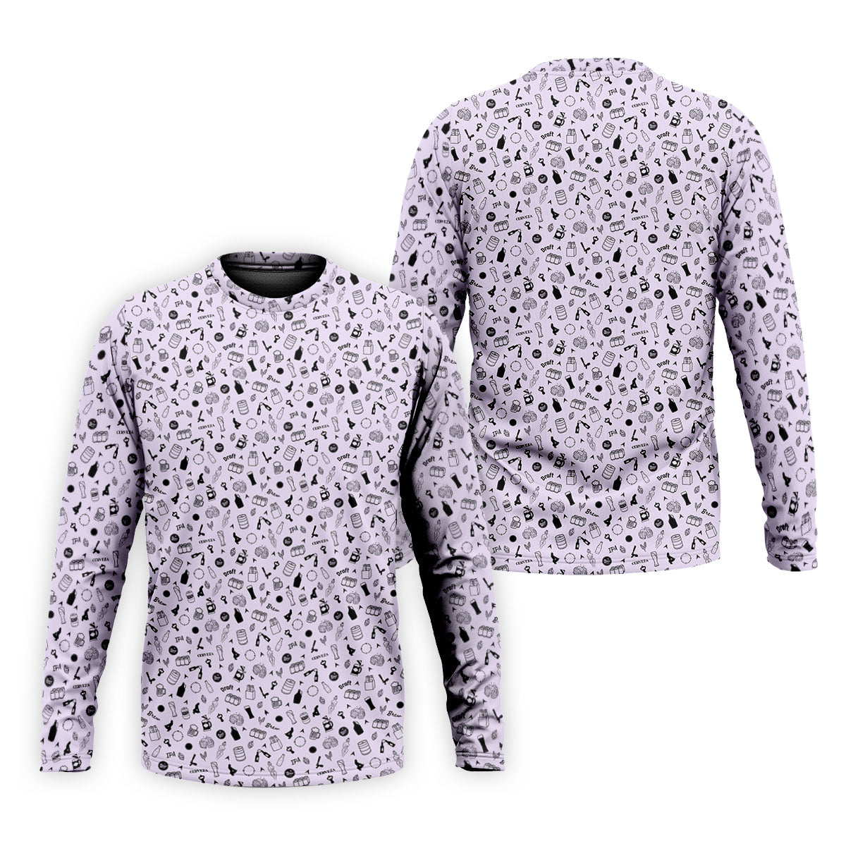 Light Purple Beer Brewing Icons Pattern Polo Shirt, Golf Apparel For Men, Printed Golf Shirts