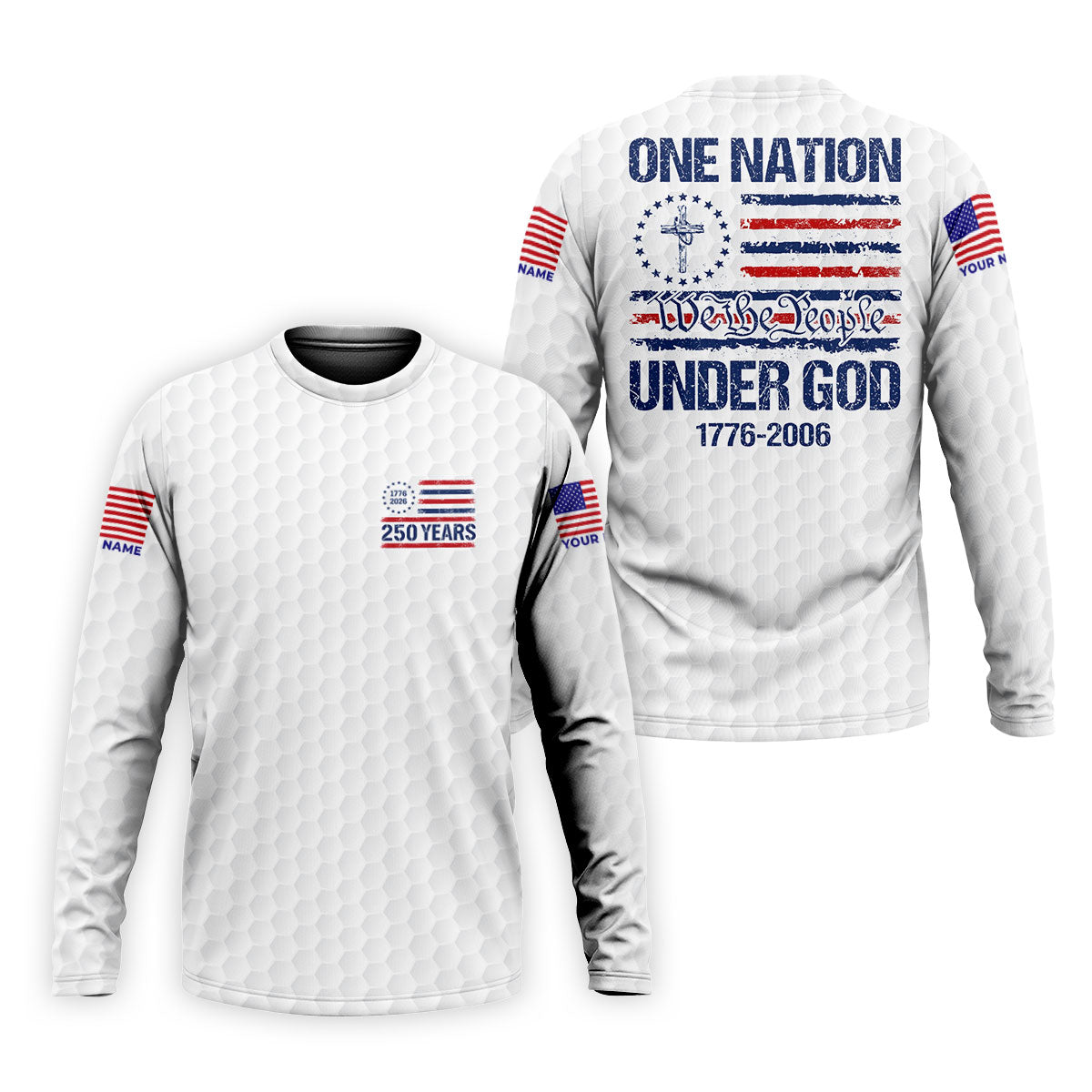 One Nation Under God We The People White Golf Shirt, 250 Years 4th Of July Golf Shirts For Men