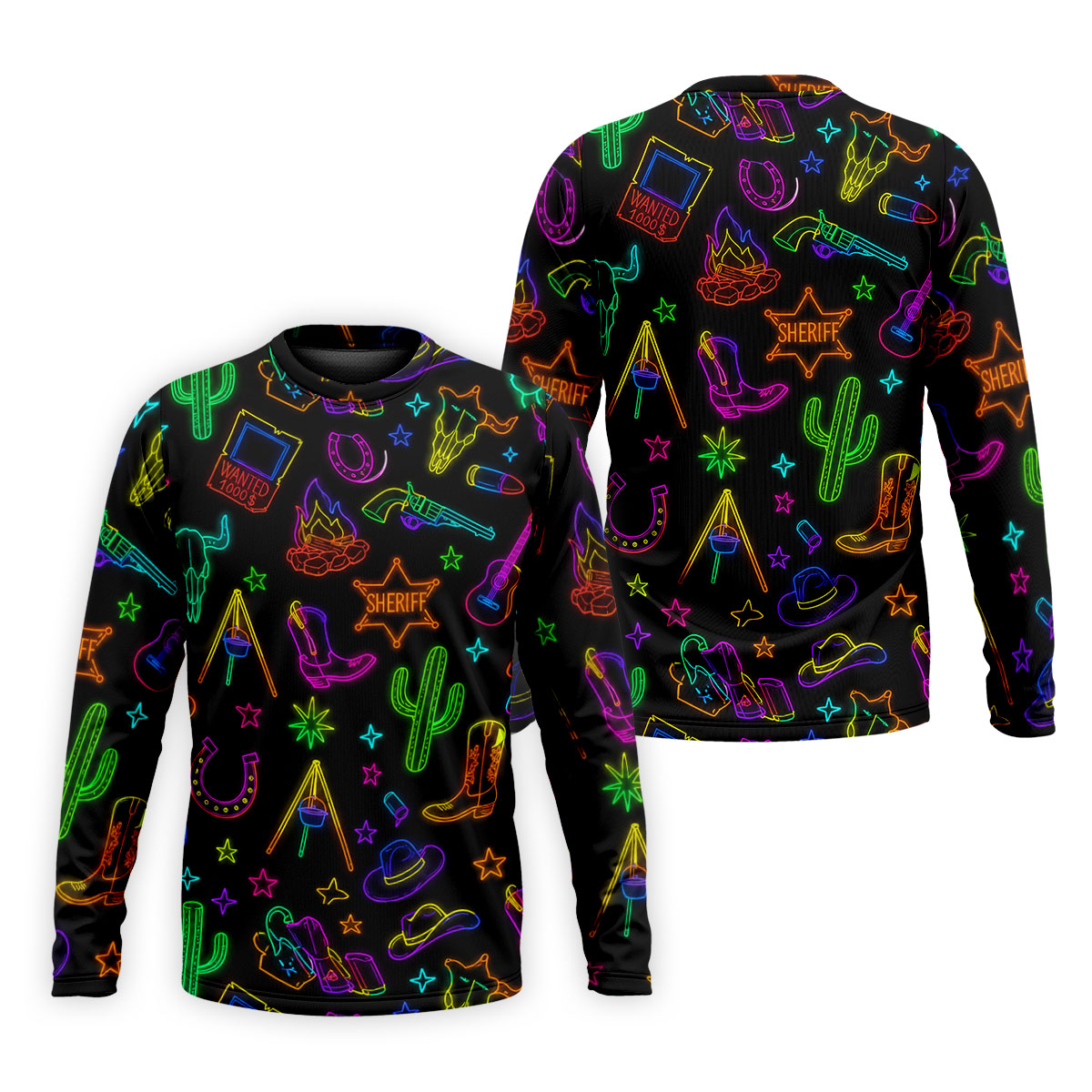 Neon Western Cowboy Pattern Golf Polo Shirt, Men's Golf Polo, Hawaiian Golf Shirt