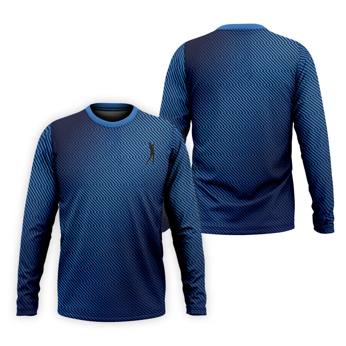 Retro Abstract Gradient Stripe Blue Lines Golf Shirt, Patriotic 4th Of July Golf Shirts For Men