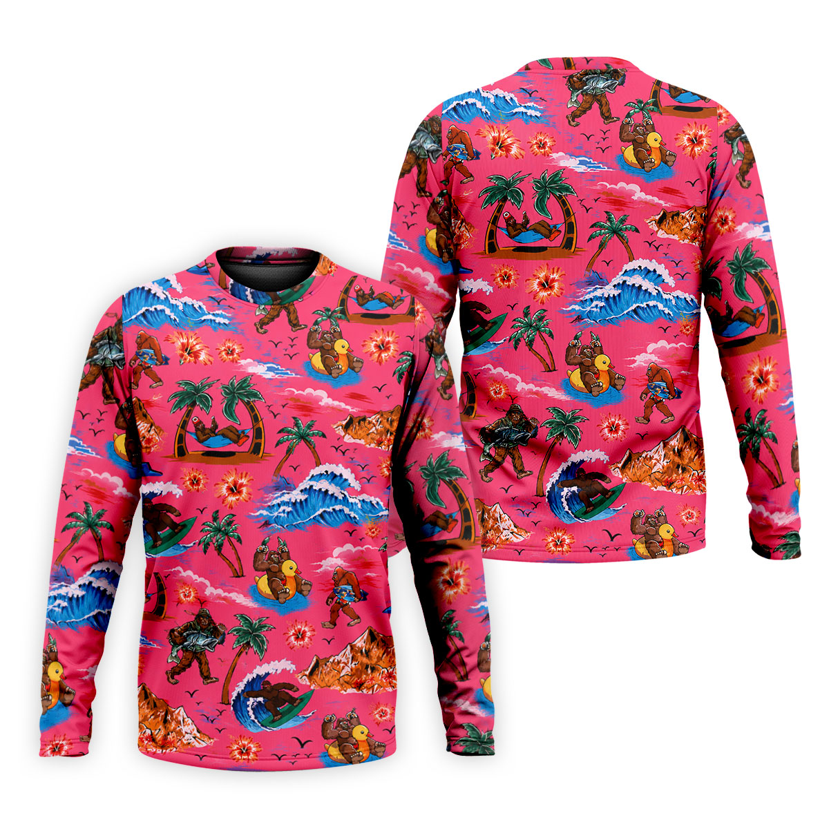 Pink Bigfoot Aloha Beach Vacation Golf Shirt, Mens Golf Polo, Printed Golf Shirts