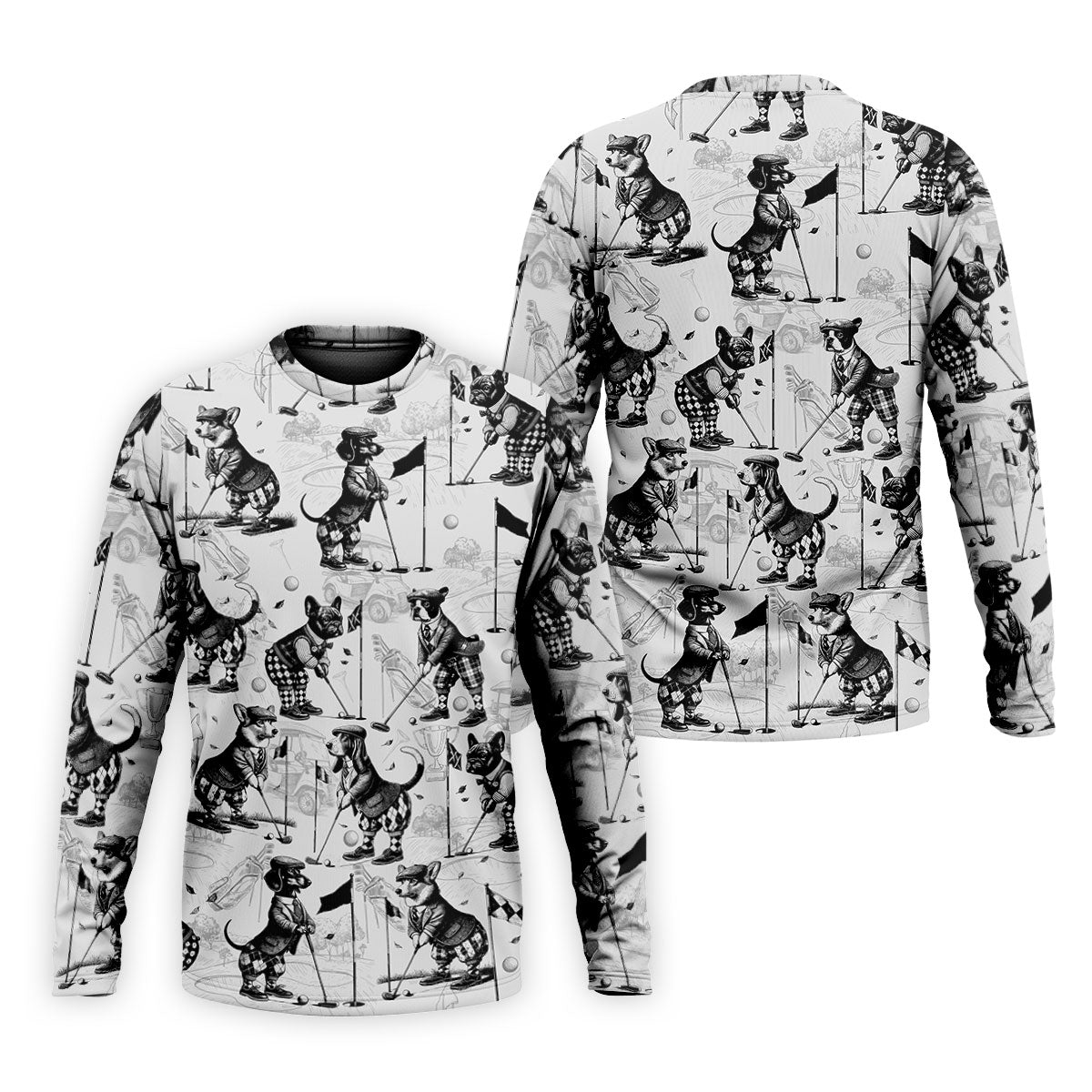Vintage Golfing Dogs Pattern Golf Polo Shirt, Mens Golf Shirts, Golf Apparel For Men