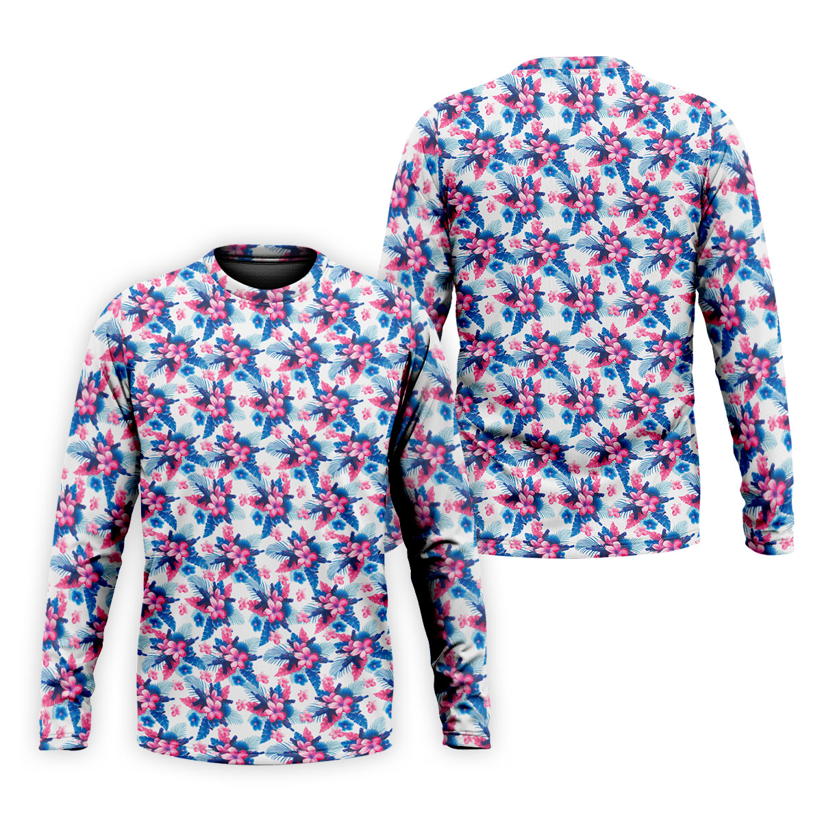 Pink Blue Tropical Floral Hawaiian Golf Shirt, Vibrant Color Golf Shirts For Men
