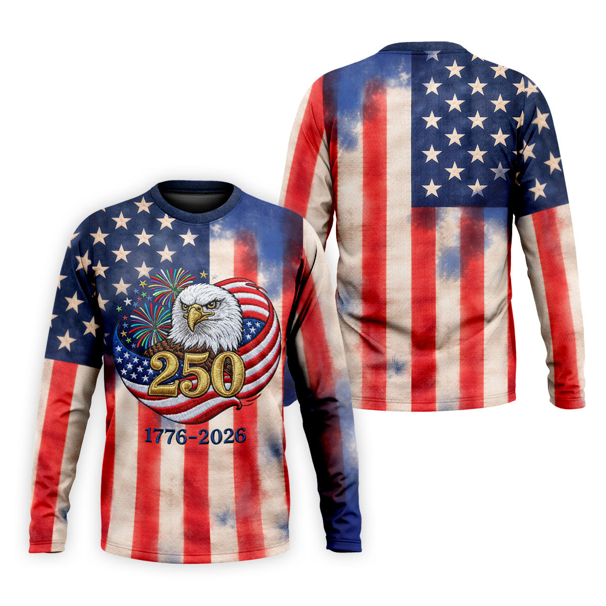 250 Years Bald Eagle US Flag Faded Color Retro Golf Shirt, Patriotic 4th Of July Golf Shirts For Men