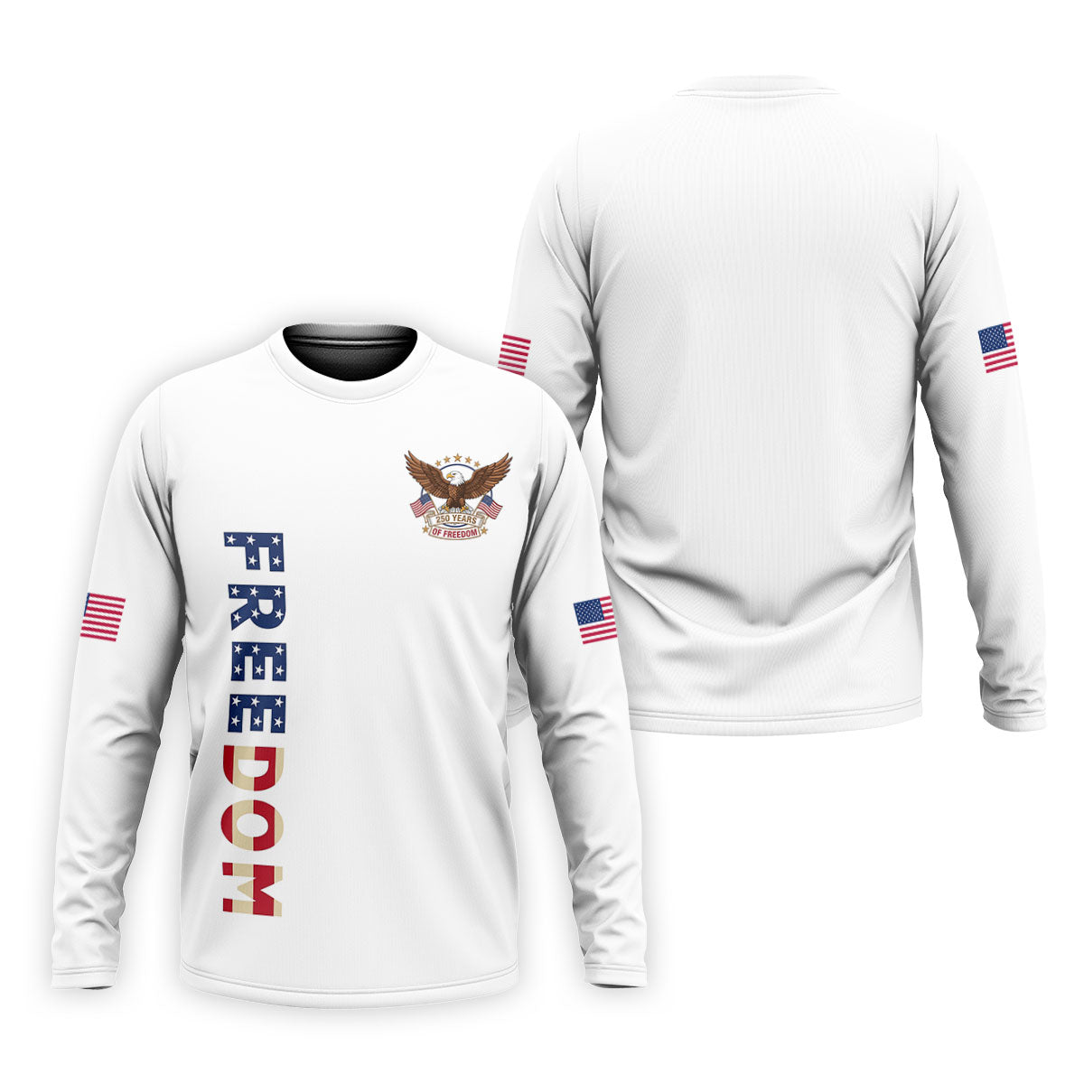 250 Years Of Freedom US Flag Logo White Golf Shirt, Patriotic 4th Of July Golf Shirts For Men