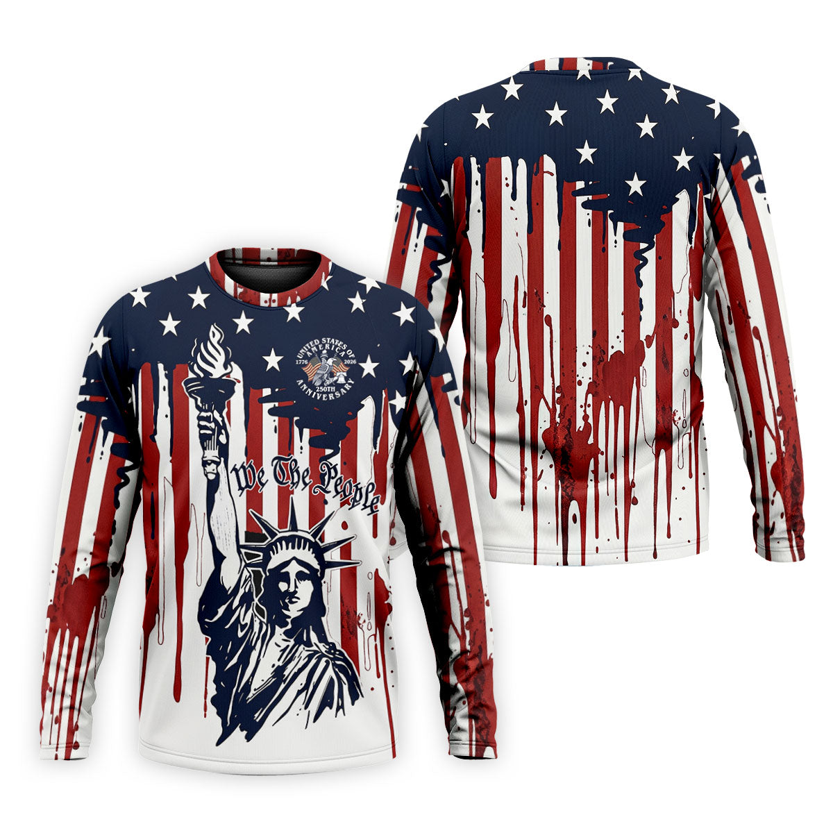 We The People 250 Years Statue Of Liberty And Flag Pattern Patriotic Golf Shirt, Golf Shirts For Men