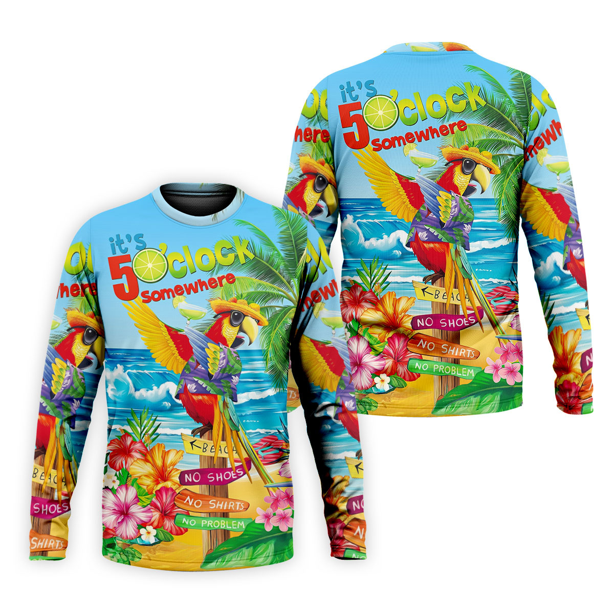 It's 5 O'Clock Somewhere Tropical Parrot Hawaiian Golf Shirt, Men's Funny Golf Shirts