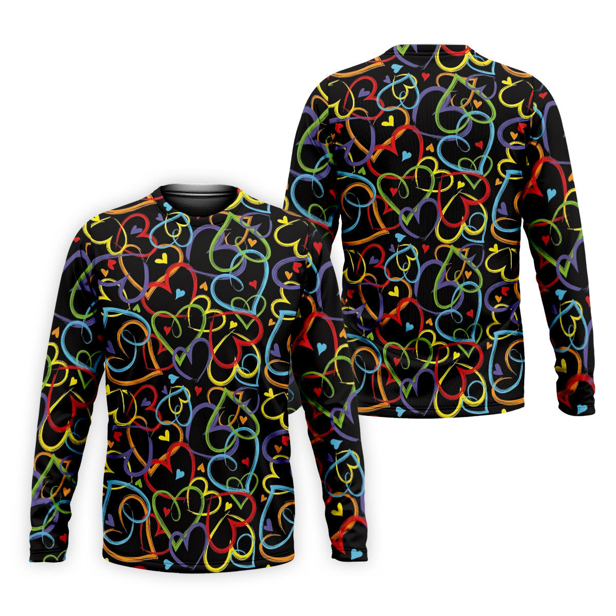 Colorful Heart Outline Pattern Golf Polo Shirt, Golf Polo Shirts For Men, Mens Golf Apparel
