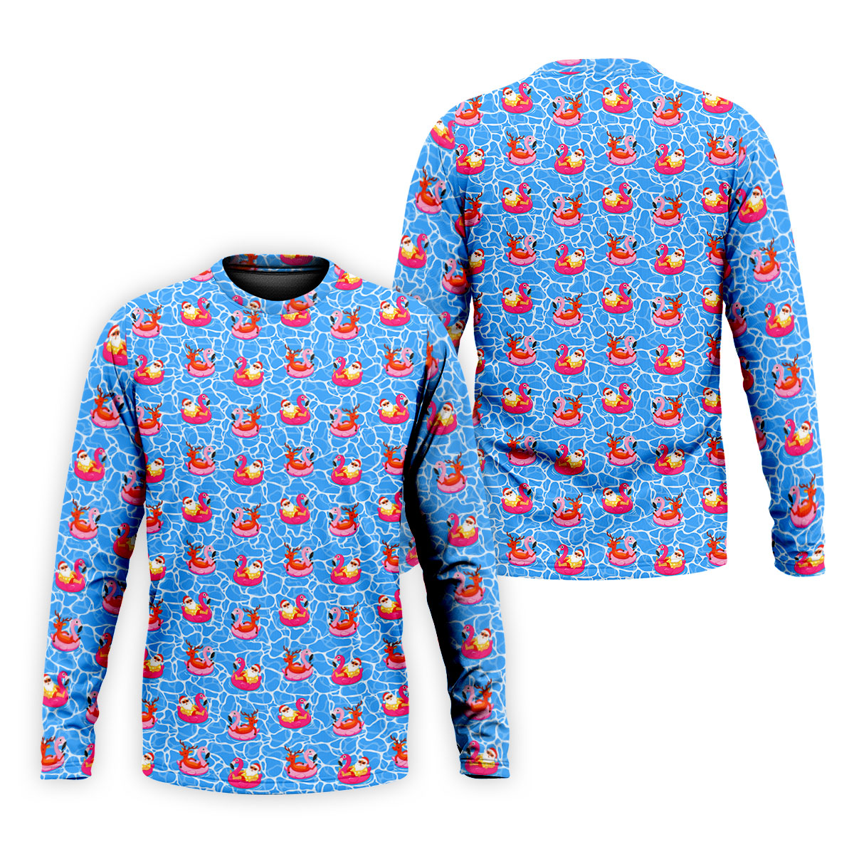 Santa Flamingo Pool Float Christmas Golf Shirt, Men's Golf Shirt, Hawaiian Golf Shirt, Printed Golf Shirts