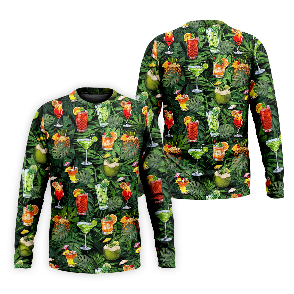 Tropical Cocktail Coconut And Palm Leaf Golf Polo, Hawaiian Golf Shirt, Mens Golf Apparel