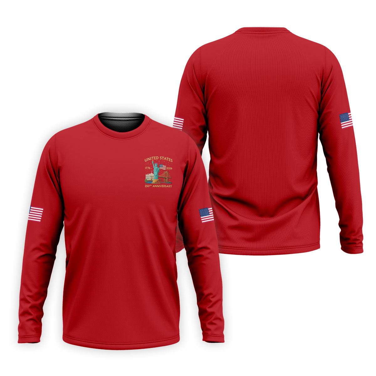 American Symbols Red Patriotic Golf Shirt, US 250 Years 4th Of July Golf Shirts For Men