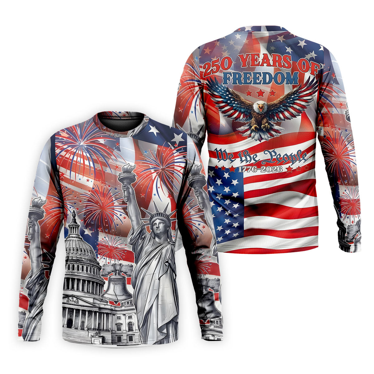 250 Years Of Freedom We The People US Flag Pattern Patriotic Golf Shirt, 4th Of July Golf Shirts For Men