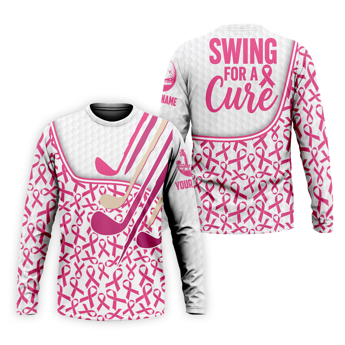 Custom Pink Ribbon Golf Club Breast Cancer Polo Shirt, Mens Golf Polo, Printed Golf Shirts
