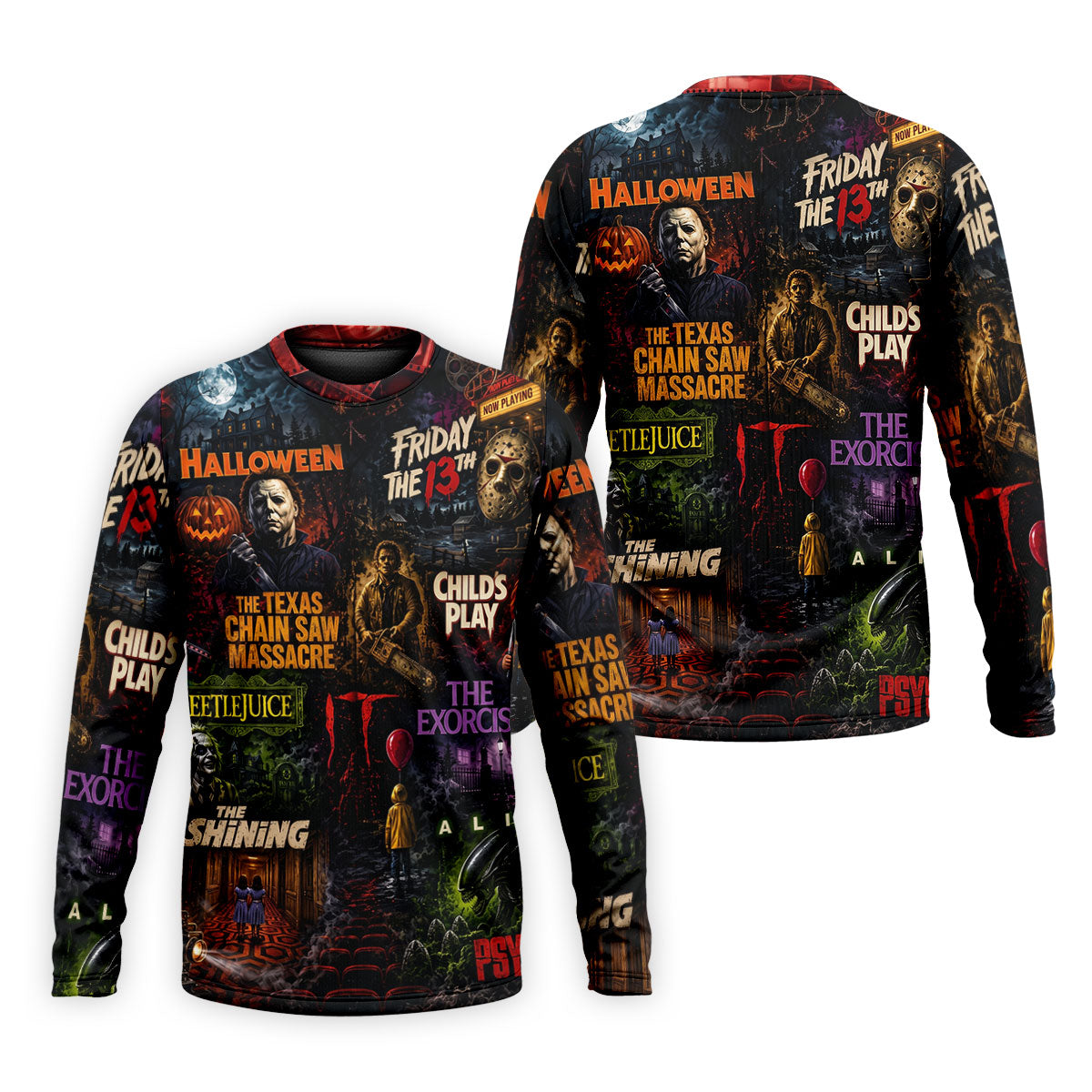 Classic Horror Character Movie Poster Collage Golf Polo Shirt, Mens Golf Polo, Printed Golf Shirts