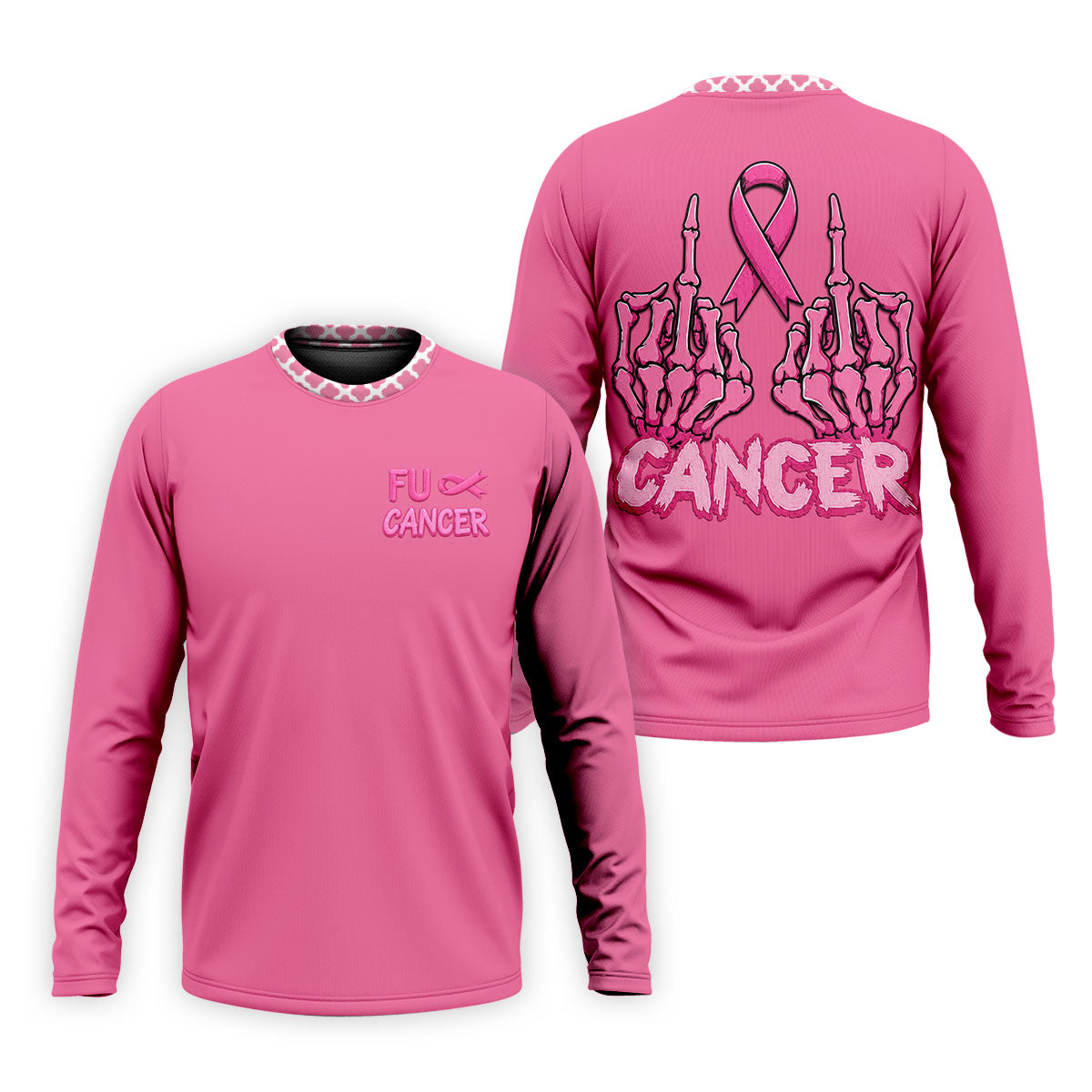 Pink F Cancer Skeleton Middle Finger Breast Cancer Polo Shirt, Men's Golf Shirt, Printed Golf Shirts