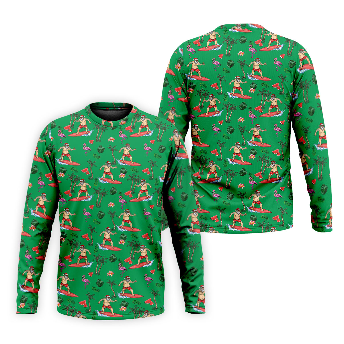 Surfing Santa Tropical Beach Golf Polo Shirt, Christmas Golf Shirt, Printed Golf Shirts, Golf Apparel For Men