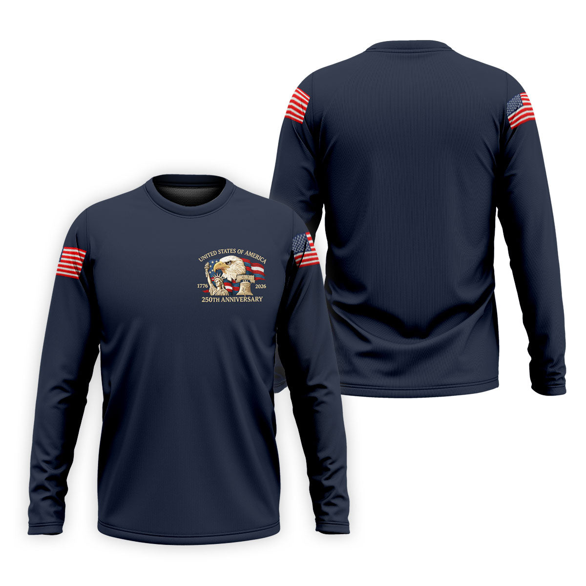 Bald Eagle American Flag 250 Years Navy Golf Shirt, Patriotic 4th Of July Golf Shirts For Men