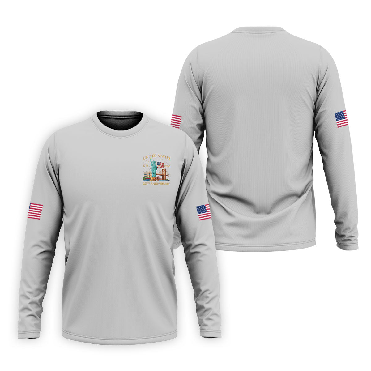 American Symbols Grey Patriotic Golf Shirt, US 250 Years 4th Of July Golf Shirts For Men