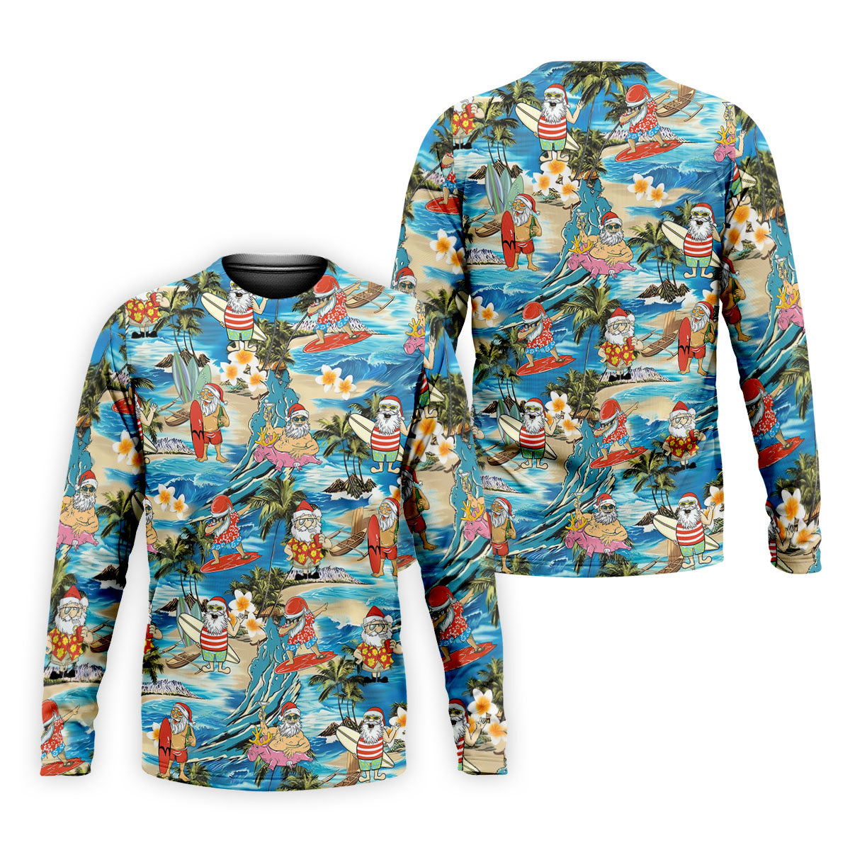 Men's Tropical Santa Surf Vacation Men's Golf Shirt, Christmas Golf Shirt, Golf Apparel For Men