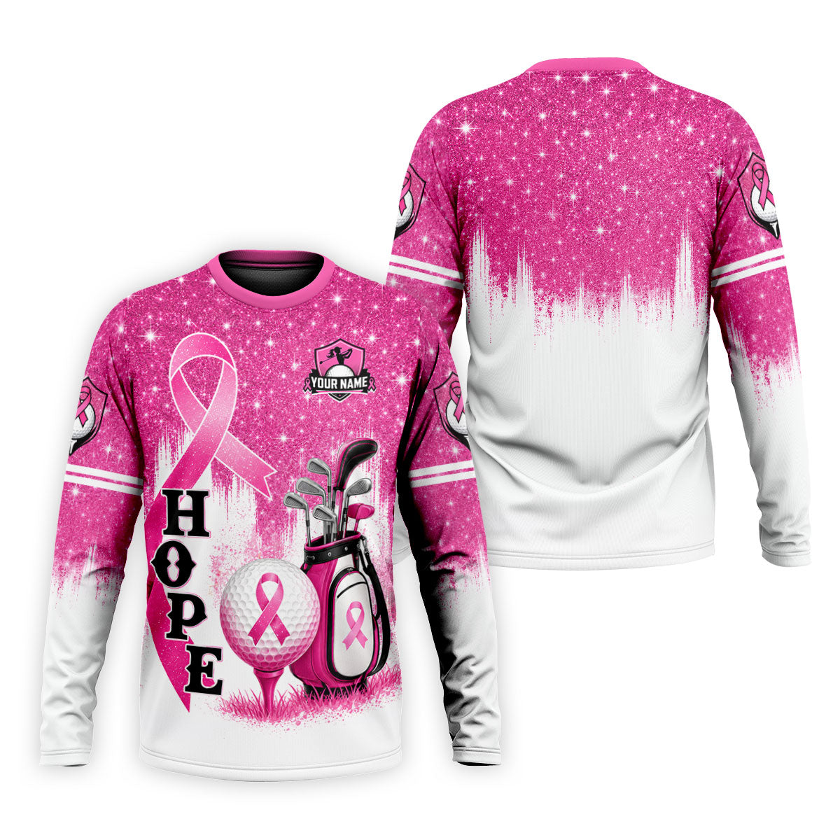 Custom Female Golfer Hope Breast Cancer Polo Shirt, Golf Shirts For Men, Mens Golf Apparel
