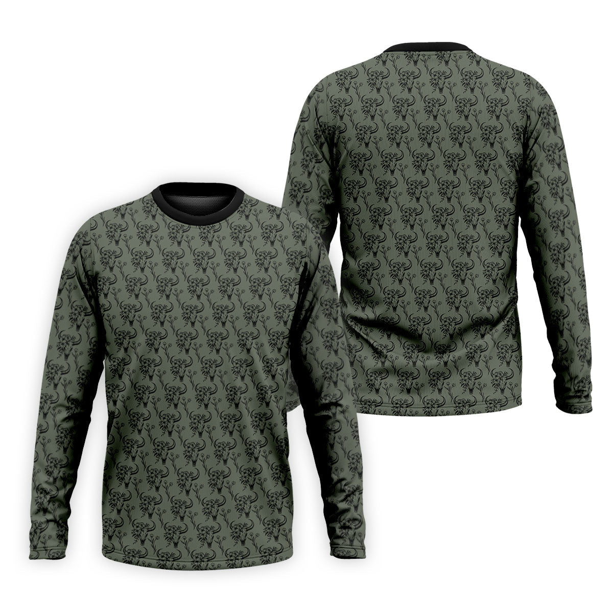 Cow Skull With Flowers Western Theme Forest Green Golf Tops For Men, Polo Shirts For Men, Golf Shirts For Men