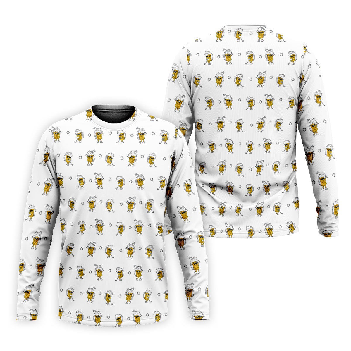 Cartoon Beer Mug Golfer Pattern Golf Polo Shirt, Polo Shirts For Men, Printed Golf Shirts