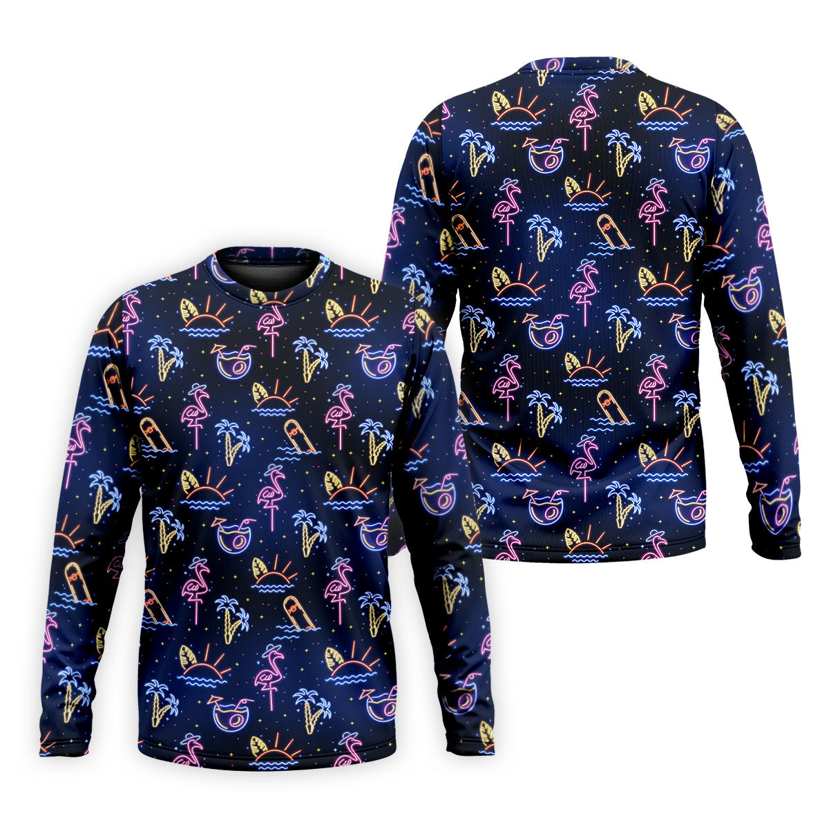 Neon Tropical Flamingo Sunset Cocktail Night Golf Polo, Hawaiian Golf Shirt, Polo Shirts For Men