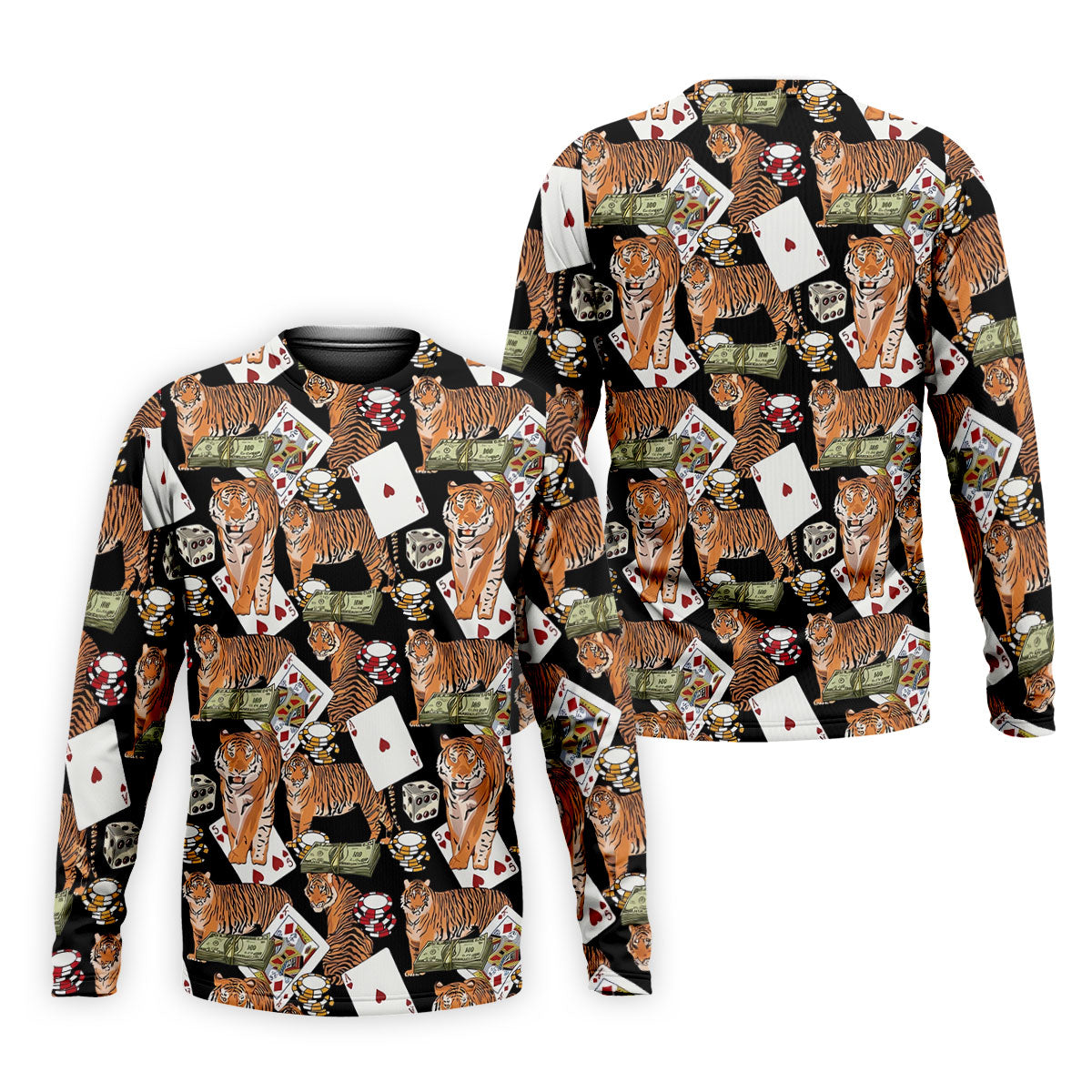 Money Tiger Poker Dice Chips And Cards Hawaiian Golf Shirt, Men's Funny Golf Shirts