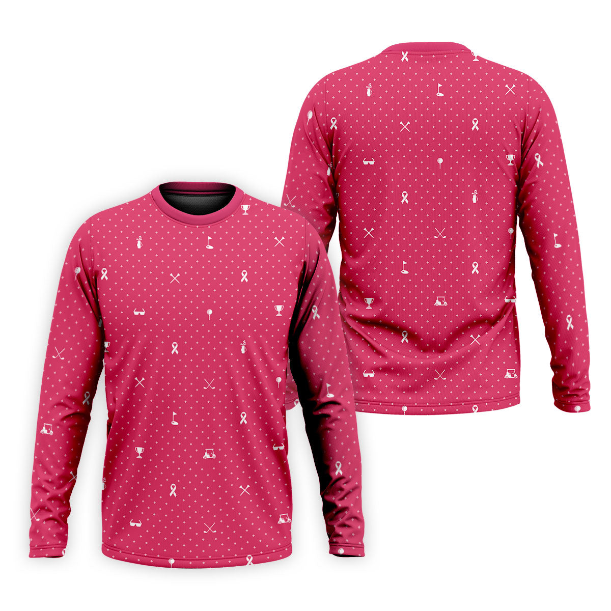Pink Ribbon Golf Pattern Breast Cancer Polo Shirt, Golf Shirts For Men, Mens Golf Apparel