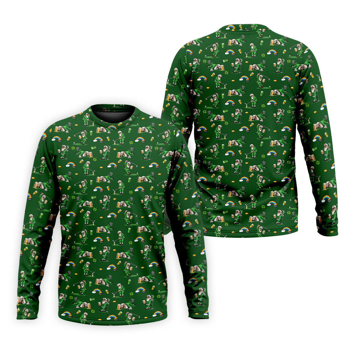 St Patrick's Day Leprechaun Character Golf And Beer Green Golf Shirt, Fun Golf Shirts For Men, Polo For Men