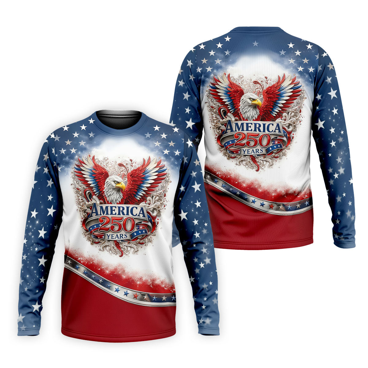 Bald Eagle Red White Blue Patriotic Stars 4th Of July Golf Shirt, 250 Years Golf Shirts For Men