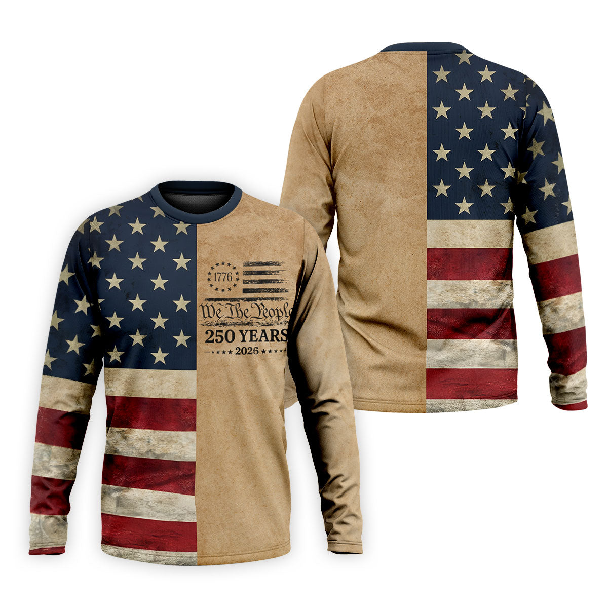 We The People 250 Years US Flag Pattern Patriotic Golf Shirt, 4th Of July Golf Shirts For Men