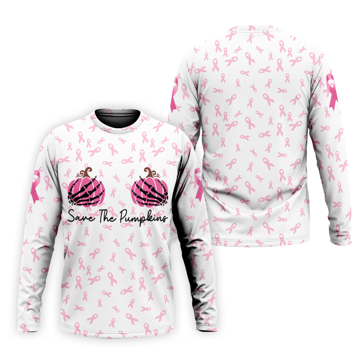 Save The Pumpkins Breast Cancer Ribbon Polo Shirt, Mens Golf Polo, Golf Apparel For Men