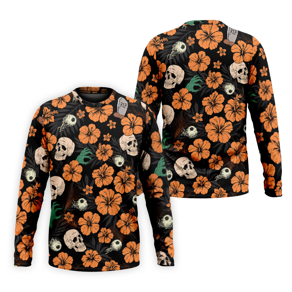 Halloween Skull Hibiscus Floral Pattern Golf Polo Shirt, Golf Polo Shirts For Men, Mens Golf Apparel
