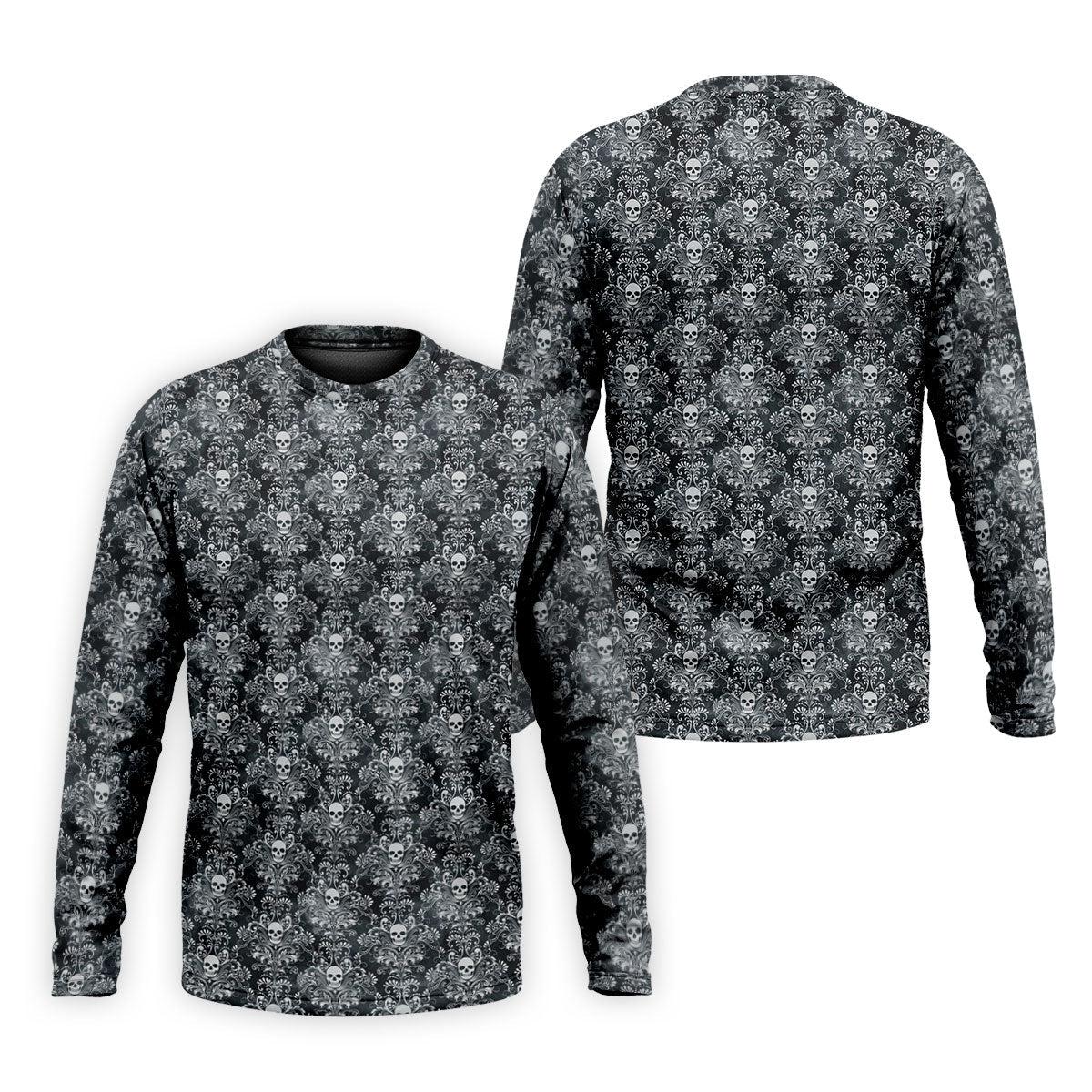 Skull Damask Charcoal Grey Gothic Floral Golf Tops For Men, Polo Shirts For Men, Golf Shirts For Men