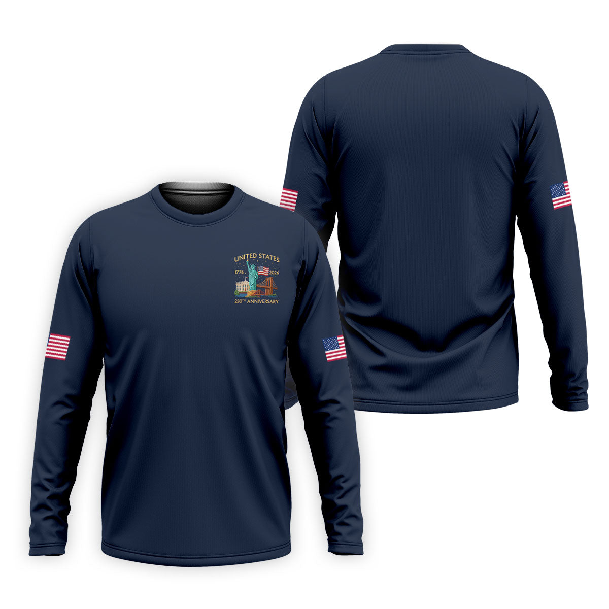 American Symbols Navy Patriotic Golf Shirt, US 250 Years 4th Of July Golf Shirts For Men