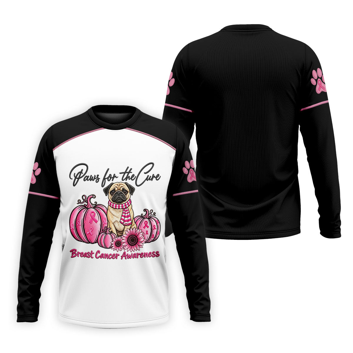Paws For The Cure Pug Breast Cancer Polo Shirt, Golf Shirts For Men, Mens Golf Apparel
