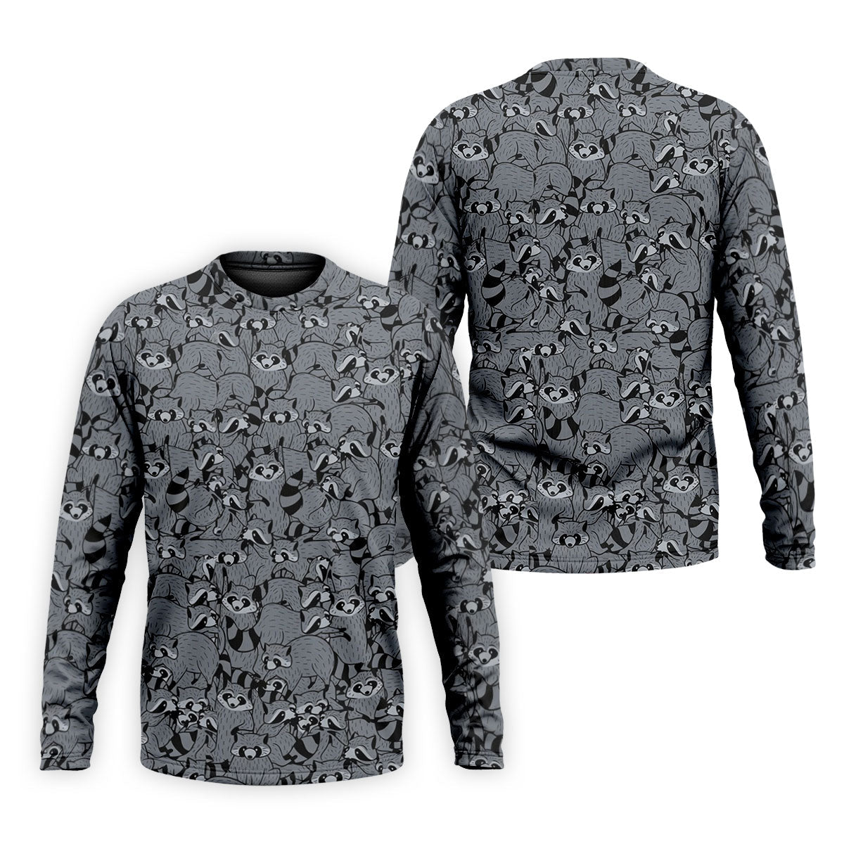 Gray Cartoon Raccoon Pattern Golf Polo Shirt, Men's Golf Shirt, Golf Polo Shirts For Men
