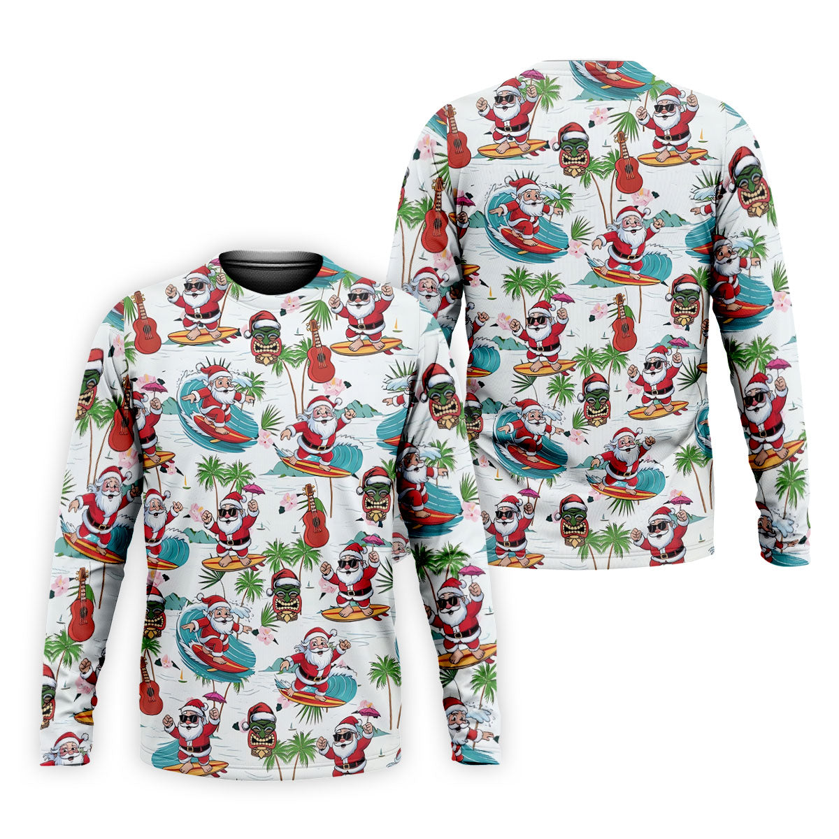 Surfing Santa Tropical Christmas Golf Shirt, Christmas Golf Shirt, Golf Apparel For Men