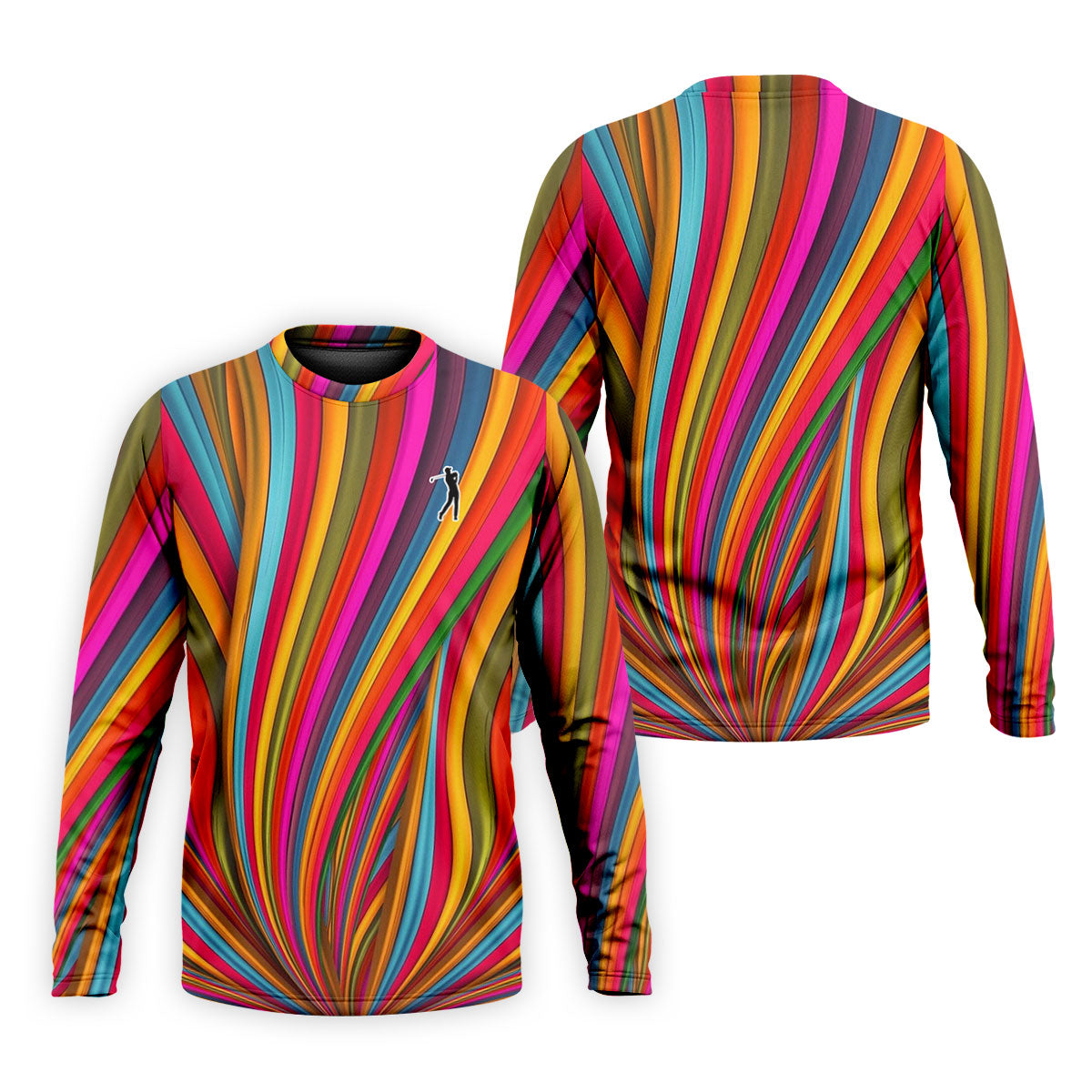 Rainbow Wave Golfer Silhouette Cinco De Mayo Celebration Fiesta Themed Golf Shirts For Men