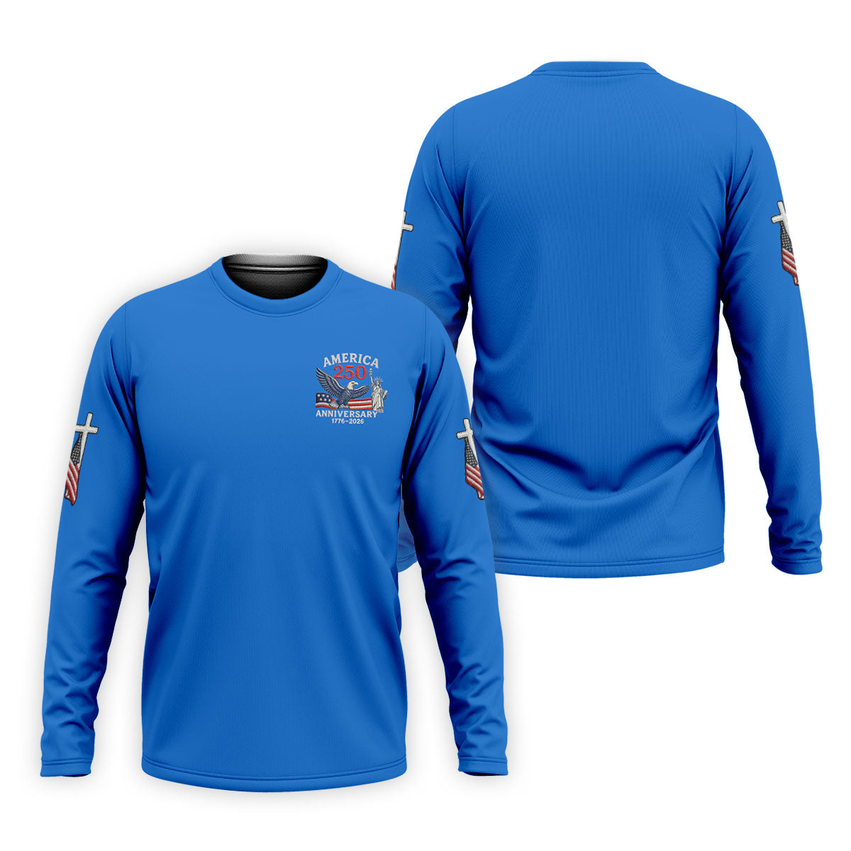 Faith Cross Bald Eagle America 250 Anniversary Blue Patriotic Golf Shirt, Golf Shirts For Men