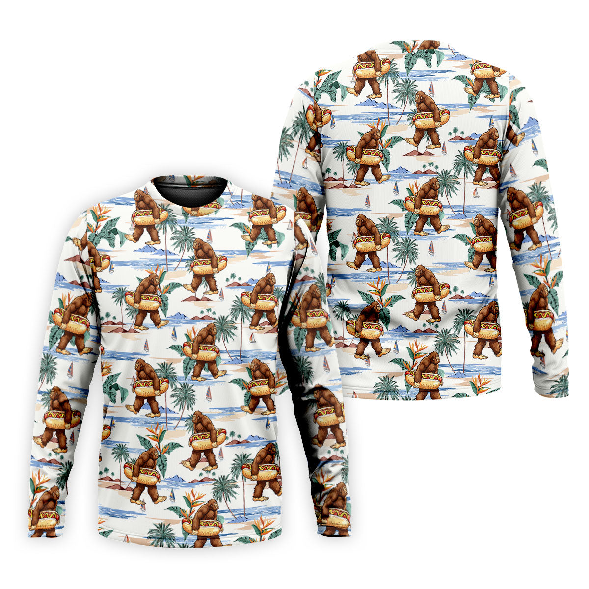 Funny Bigfoot Carrying Hot Dog Float Beach Golf Polo Shirt, Hawaiian Golf Shirt, Golf Apparel For Men