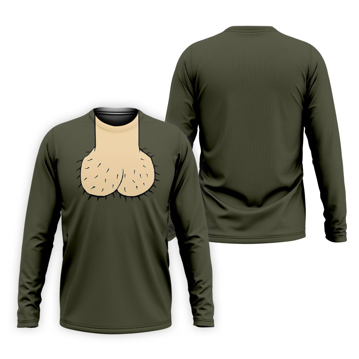 Olive Green Funny Dickhead Faux Chest Golf Shirt, Polo Shirts For Men, Golf Apparel For Men