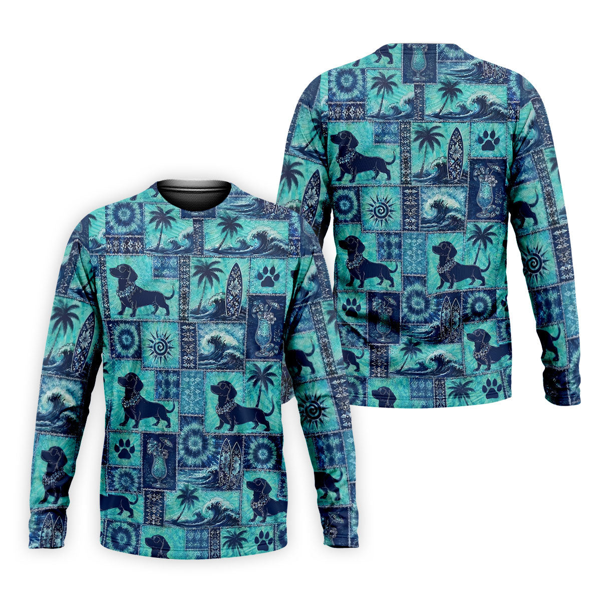 Funny Tropical Dog Surf Patchwork Golf Polo Shirt, Mens Golf Polo, Printed Golf Shirts