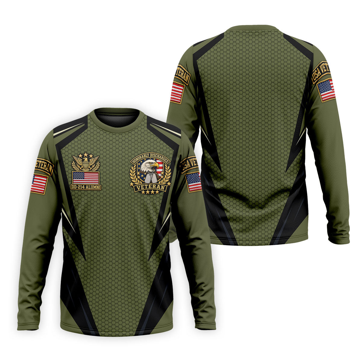 DD-214 Olive Hexagon Golf Polo Shirt, Golf Apparel For Men, Veterans Day Golf Shirt