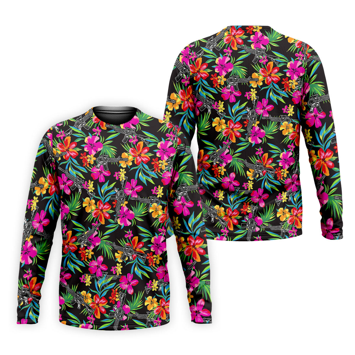 Black Tropical Floral Rifle Pattern Golf Polo Shirt, Men's Golf Shirt, Golf Polo Shirts For Men