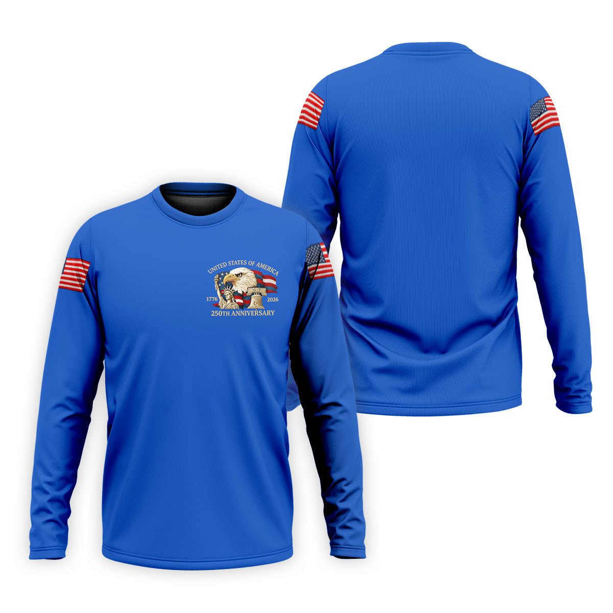 Bald Eagle American Flag 250 Years Blue Golf Shirt, Patriotic 4th Of July Golf Shirts For Men