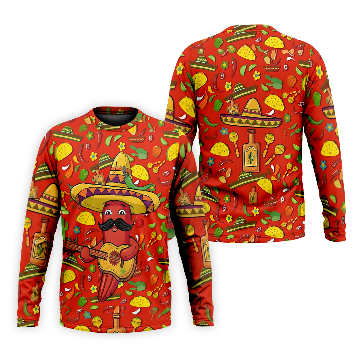 Cartoon Chili Pepper Mexican Guitar Cinco De Mayo Celebration Fiesta Themed Golf Shirts For Men